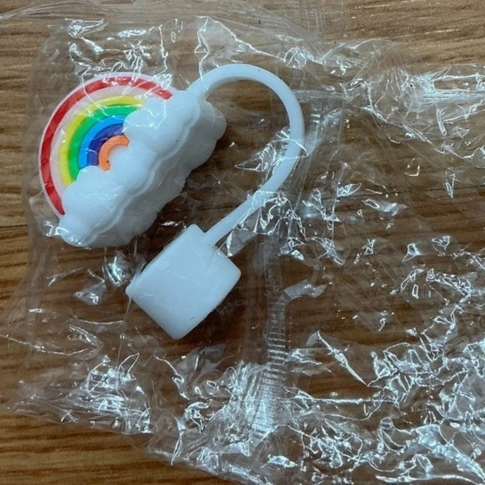 Cute Cloud Paw Print Rainbow Straw Caps Tops Covers for Tumblers